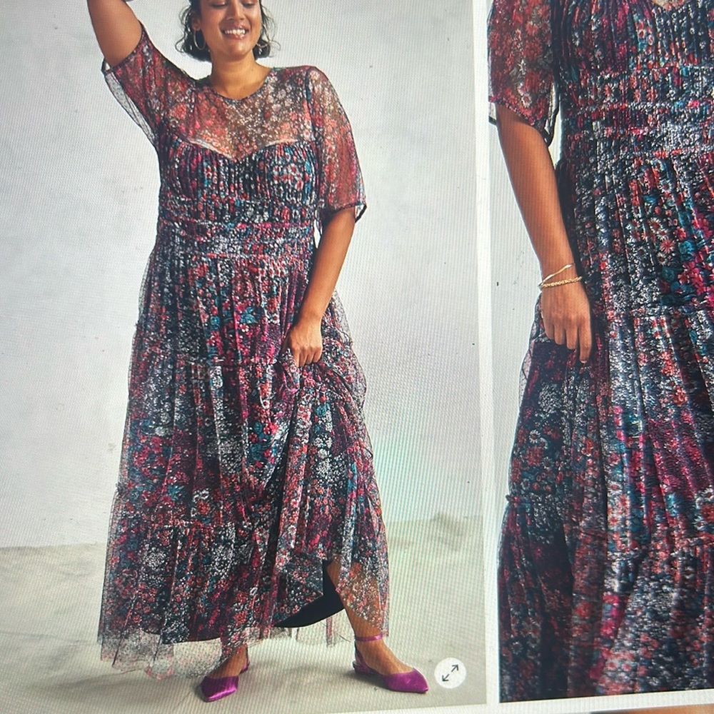 Anthropologie Plus Maeve Ruched Floral Maxi Dress